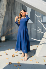Zoe - Blue Chiffon Plain Dress Maxi