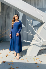 Zoe - Blue Chiffon Plain Dress Maxi