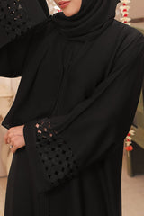 Black sleeve Laser Cut Front Open Abaya – Luxe Nidha Fabric