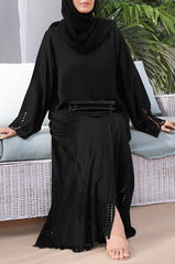 Black Laser Cut Front Open Abaya – Luxe Nidha Fabric