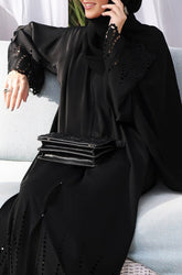 Black Laser Cut Front Open Abaya – Luxe Nidha Fabric