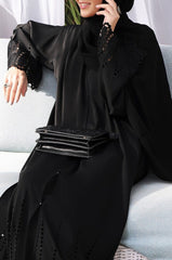 Black Laser Cut Front Open Abaya – Luxe Nidha Fabric