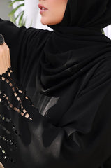 Black Laser Cut Front Open Abaya – Luxe Nidha Fabric