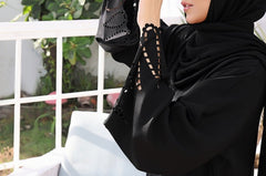 Black Laser Cut Front Open Abaya – Luxe Nidha Fabric
