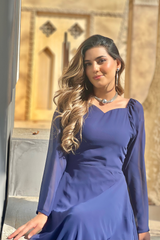 Zoe - Blue Chiffon Plain Dress Maxi