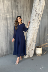 Zoe - Blue Chiffon Plain Dress Maxi