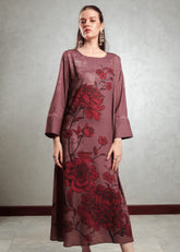 Brown Floral Motif Maxi Dress