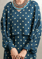 Blue Polka Overlap Maxi Dress