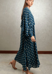 Blue Polka Overlap Maxi Dress