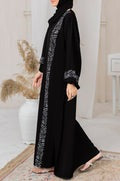 Black Front Open Zipper Abaya – Luxe Nidha Fabric with Embroidery