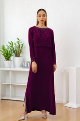 Arina: Plum Maxi Dress With Crystal Hand Embellishment
