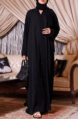 Diamond Sea Abaya – Black Stone Embellished Luxe Nidha Fabric