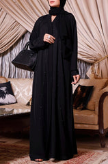 Diamond Sea Abaya – Black Stone Embellished Luxe Nidha Fabric