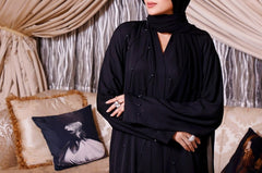 Diamond Sea Abaya – Black Stone Embellished Luxe Nidha Fabric
