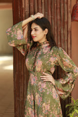 Green Printed Silk Maxi