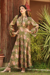 Green Printed Silk Maxi
