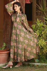 Green Printed Silk Maxi