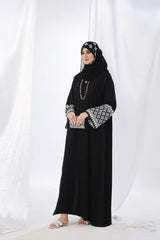 Elegant Black Nidha Abaya with White Embroidery – Front Open Style