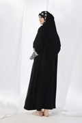 Elegant Black Nidha Abaya with White Embroidery – Front Open Style