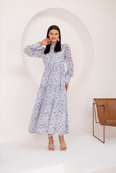 Hanna Lace Dress In Sky Blue Floral Chiffon