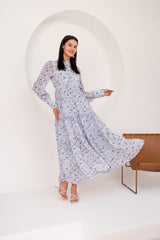 Hanna Lace Dress In Sky Blue Floral Chiffon