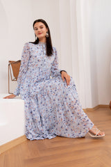 Hanna Lace Dress In Sky Blue Floral Chiffon