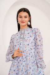 Hanna Lace Dress In Sky Blue Floral Chiffon