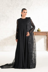 Afshan Black 3 Piece Embroidered Chiffon Maxi Dress – Formal Collection