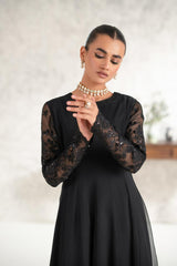 Afshan Black 3 Piece Embroidered Chiffon Maxi Dress – Formal Collection