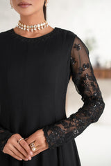 Afshan Black 3 Piece Embroidered Chiffon Maxi Dress – Formal Collection