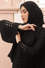 Black sleeve Laser Cut Front Open Abaya – Luxe Nidha Fabric
