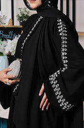 Midnight Muse Black Embroidered Abaya – Elegant Luxe Nidha Fabric