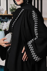 Midnight Muse Black Embroidered Abaya – Elegant Luxe Nidha Fabric