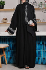 Midnight Muse Black Embroidered Abaya – Elegant Luxe Nidha Fabric