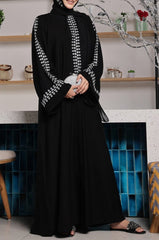 Midnight Muse Black Embroidered Abaya – Elegant Luxe Nidha Fabric