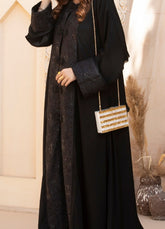 Black Embroidered Gown abaya with Front Button Closure and Traditional Motif