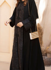 Black Embroidered Gown abaya with Front Button Closure and Traditional Motif