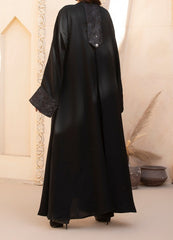 Black Embroidered Gown abaya with Front Button Closure and Traditional Motif