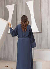 Blue Straight-Cut Open-Front Gown abaya with Waist Belt – Lightweight & Comfortable