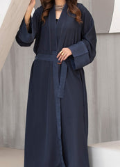 Blue Straight-Cut Open-Front Gown abaya with Waist Belt – Lightweight & Comfortable