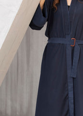 Blue Straight-Cut Open-Front Gown abaya with Waist Belt – Lightweight & Comfortable