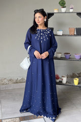 Navy Blue Color Maxi Dress With Hand Embroidered
