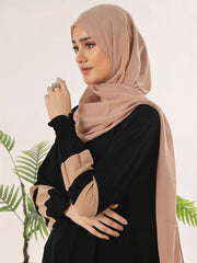 Elegant Black Closed-Front Abaya with Korean Chiffon Sheila – Perfect for Daily Wear