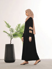Elegant Black Closed-Front Abaya with Korean Chiffon Sheila – Perfect for Daily Wear