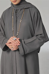 Elegant Grey Front Open Abaya – Luxe Double Georgette Fabric