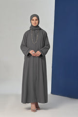 Elegant Grey Front Open Abaya – Luxe Double Georgette Fabric