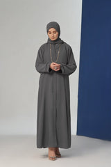 Elegant Grey Front Open Abaya – Luxe Double Georgette Fabric
