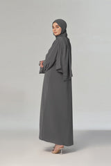 Elegant Grey Front Open Abaya – Luxe Double Georgette Fabric
