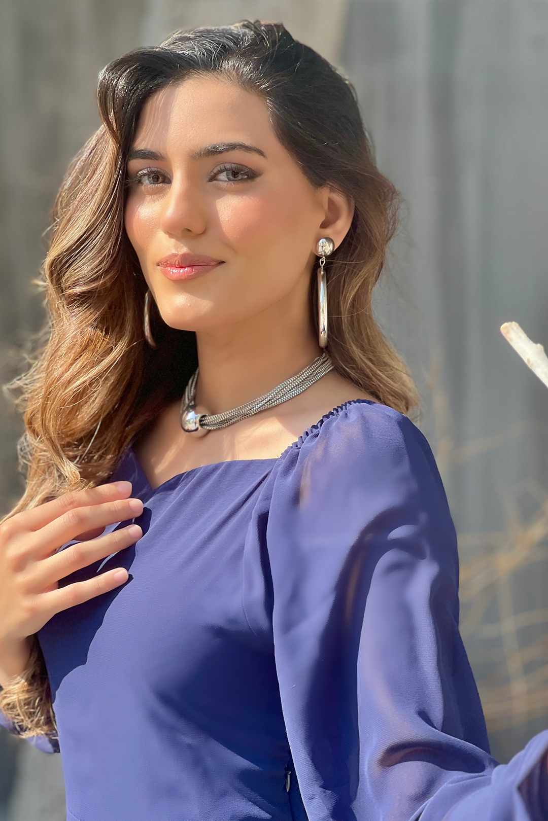 Zoe - Blue Chiffon Plain Dress Maxi