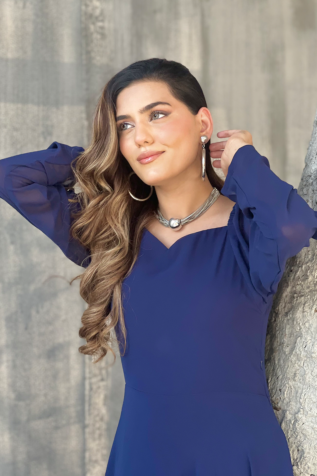 Zoe - Blue Chiffon Plain Dress Maxi
